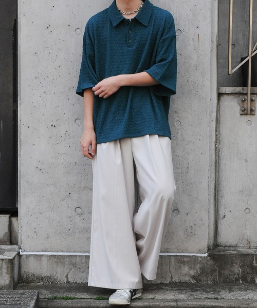 NILWAY（ニルウェイ）の「ジャガードニットルーズポロシャツ/ジャガード ルーズ 半袖ニット ポロシャツ（ポロシャツ・メンズ・アイボリー/ブルー/チャコール/ブラック・LARGE/MEDIUM）」の20枚目の写真