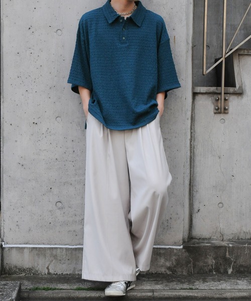 NILWAY（ニルウェイ）の「ジャガードニットルーズポロシャツ/ジャガード ルーズ 半袖ニット ポロシャツ（ポロシャツ・メンズ・アイボリー/ブルー/チャコール/ブラック・LARGE/MEDIUM）」の18枚目の写真