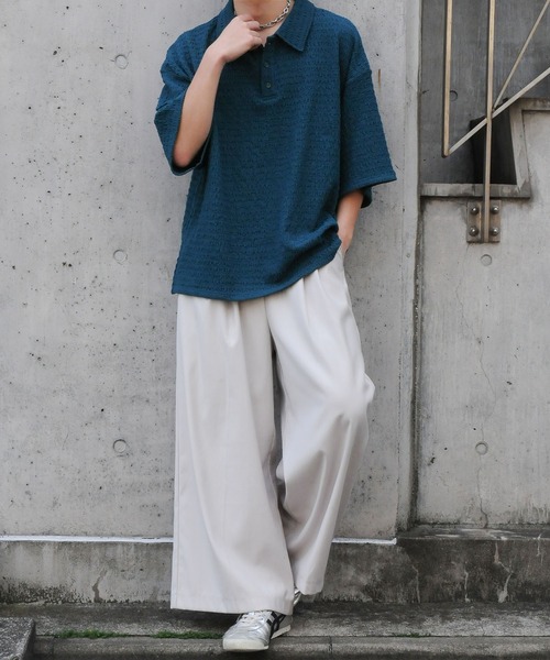 NILWAY（ニルウェイ）の「ジャガードニットルーズポロシャツ/ジャガード ルーズ 半袖ニット ポロシャツ（ポロシャツ・メンズ・アイボリー/ブルー/チャコール/ブラック・LARGE/MEDIUM）」の19枚目の写真