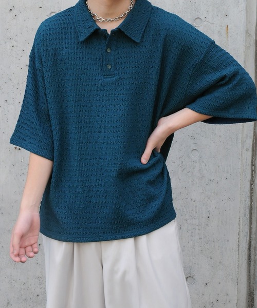 NILWAY（ニルウェイ）の「ジャガードニットルーズポロシャツ/ジャガード ルーズ 半袖ニット ポロシャツ（ポロシャツ・メンズ・アイボリー/ブルー/チャコール/ブラック・LARGE/MEDIUM）」の17枚目の写真