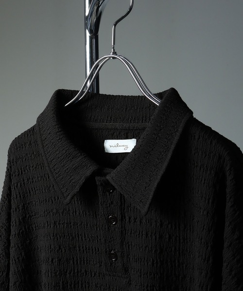 NILWAY（ニルウェイ）の「ジャガードニットルーズポロシャツ/ジャガード ルーズ 半袖ニット ポロシャツ（ポロシャツ・メンズ・アイボリー/ブルー/チャコール/ブラック・LARGE/MEDIUM）」の6枚目の写真