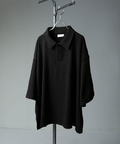 NILWAY（ニルウェイ）の「ジャガードニットルーズポロシャツ/ジャガード ルーズ 半袖ニット ポロシャツ（ポロシャツ・メンズ・アイボリー/ブルー/チャコール/ブラック・LARGE/MEDIUM）」の8枚目の写真