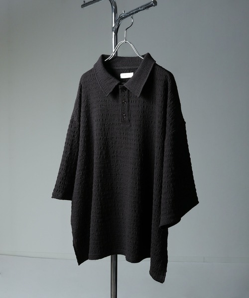 NILWAY（ニルウェイ）の「ジャガードニットルーズポロシャツ/ジャガード ルーズ 半袖ニット ポロシャツ（ポロシャツ・メンズ・アイボリー/ブルー/チャコール/ブラック・LARGE/MEDIUM）」の9枚目の写真