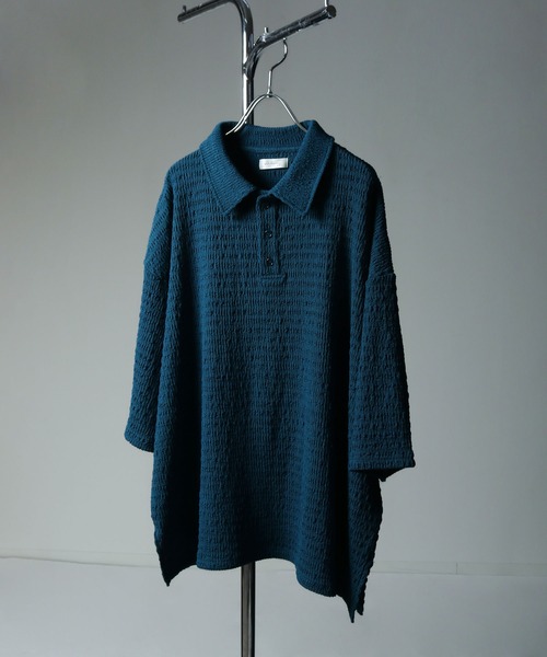 NILWAY（ニルウェイ）の「ジャガードニットルーズポロシャツ/ジャガード ルーズ 半袖ニット ポロシャツ（ポロシャツ・メンズ・アイボリー/ブルー/チャコール/ブラック・LARGE/MEDIUM）」の10枚目の写真
