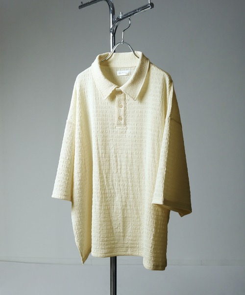 NILWAY（ニルウェイ）の「ジャガードニットルーズポロシャツ/ジャガード ルーズ 半袖ニット ポロシャツ（ポロシャツ・メンズ・アイボリー/ブルー/チャコール/ブラック・LARGE/MEDIUM）」の7枚目の写真