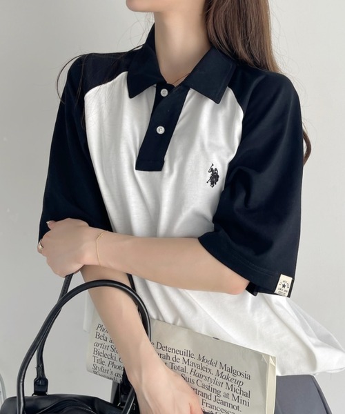 U.S. POLO ASSN.（ユーエスポロアッスン）の「【Ada.別注】U.S. POLO ASSN. バイカラー オーバーサイズ ポロシャツ（ポロシャツ・レディース・ネイビー系/ブラウン系/グレー系/ブラック系・M/S）」の3枚目の写真