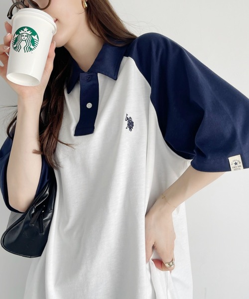 U.S. POLO ASSN.（ユーエスポロアッスン）の「【Ada.別注】U.S. POLO ASSN. バイカラー オーバーサイズ ポロシャツ（ポロシャツ・レディース・ネイビー系/ブラウン系/グレー系/ブラック系・M/S）」の4枚目の写真