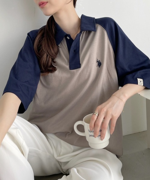 U.S. POLO ASSN.（ユーエスポロアッスン）の「【Ada.別注】U.S. POLO ASSN. バイカラー オーバーサイズ ポロシャツ（ポロシャツ・レディース・ネイビー系/ブラウン系/グレー系/ブラック系・M/S）」の17枚目の写真