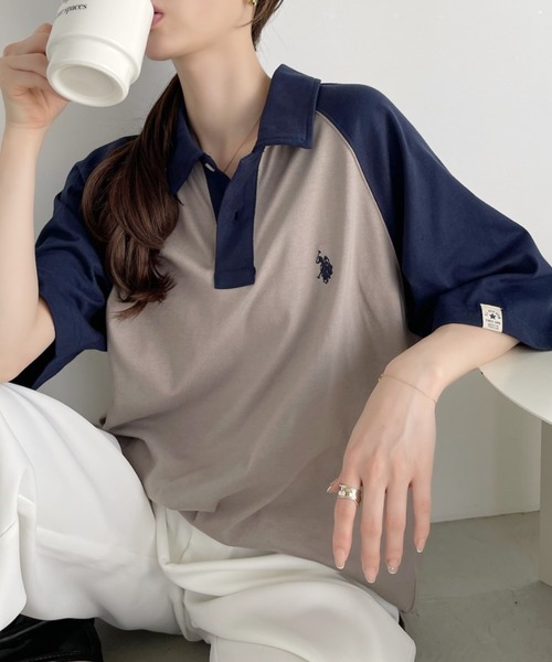 U.S. POLO ASSN.（ユーエスポロアッスン）の「【Ada.別注】U.S. POLO ASSN. バイカラー オーバーサイズ ポロシャツ（ポロシャツ・レディース・ネイビー系/ブラウン系/グレー系/ブラック系・M/S）」の18枚目の写真