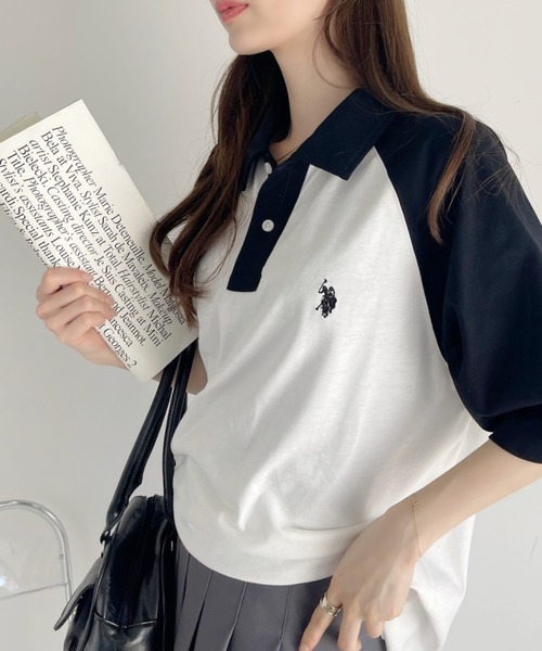 U.S. POLO ASSN.（ユーエスポロアッスン）の「【Ada.別注】U.S. POLO ASSN. バイカラー オーバーサイズ ポロシャツ（ポロシャツ・レディース・ネイビー系/ブラウン系/グレー系/ブラック系・M/S）」の7枚目の写真