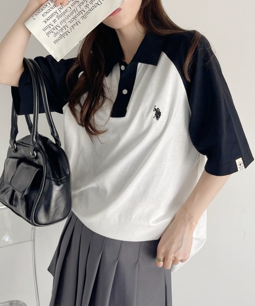 U.S. POLO ASSN.（ユーエスポロアッスン）の「【Ada.別注】U.S. POLO ASSN. バイカラー オーバーサイズ ポロシャツ（ポロシャツ・レディース・ネイビー系/ブラウン系/グレー系/ブラック系・M/S）」の6枚目の写真