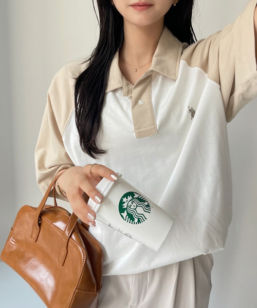 U.S. POLO ASSN.（ユーエスポロアッスン）の「【Ada.別注】U.S. POLO ASSN. バイカラー オーバーサイズ ポロシャツ（ポロシャツ・レディース・ネイビー系/ブラウン系/グレー系/ブラック系・M/S）」の21枚目の写真