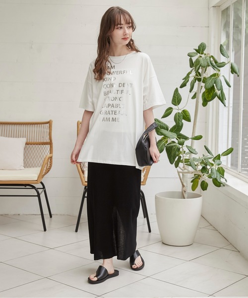 MarchesaNotte 【SALE】シフォン フローラルプリント メタリック セール】箔 メタリック プリント オーバーサイズ メッセージT