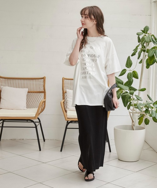 ANGIE(アンジー)の「箔 メタリック プリント オーバーサイズ メッセージT(半袖)(Tシャツ/カットソー・レディース・杢グレー/ブラック/ホワイト・FREE)」の5枚目の写真