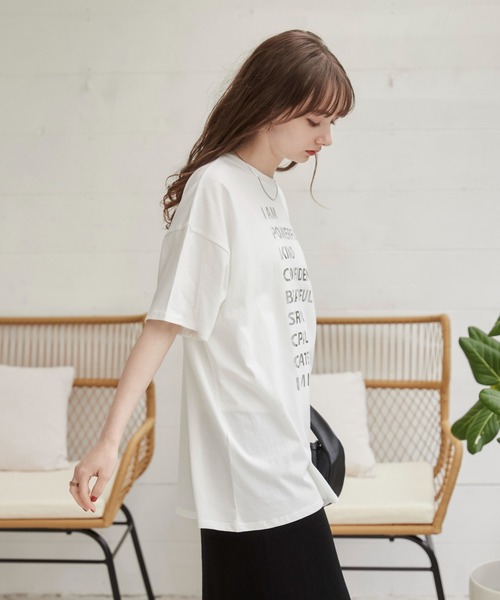 ANGIE(アンジー)の「箔 メタリック プリント オーバーサイズ メッセージT(半袖)(Tシャツ/カットソー・レディース・杢グレー/ブラック/ホワイト・FREE)」の22枚目の写真