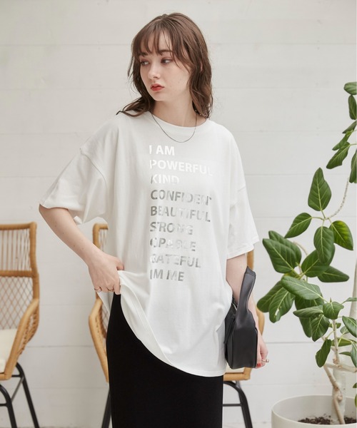 MarchesaNotte 【SALE】シフォン フローラルプリント メタリック セール】箔 メタリック プリント オーバーサイズ メッセージT