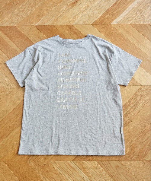 ANGIE(アンジー)の「箔 メタリック プリント オーバーサイズ メッセージT(半袖)(Tシャツ/カットソー・レディース・杢グレー/ブラック/ホワイト・FREE)」の14枚目の写真