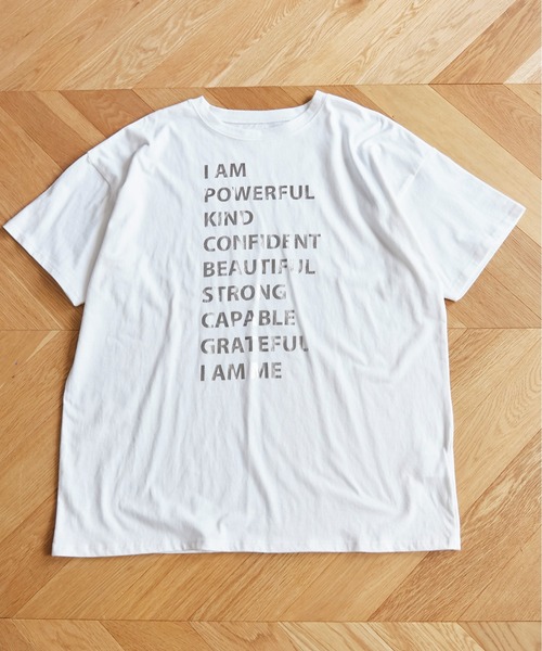 ANGIE(アンジー)の「箔 メタリック プリント オーバーサイズ メッセージT(半袖)(Tシャツ/カットソー・レディース・杢グレー/ブラック/ホワイト・FREE)」の18枚目の写真