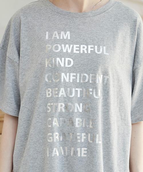 ANGIE(アンジー)の「箔 メタリック プリント オーバーサイズ メッセージT(半袖)(Tシャツ/カットソー・レディース・杢グレー/ブラック/ホワイト・FREE)」の12枚目の写真