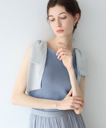 ショルダーリボンノースリリブニット