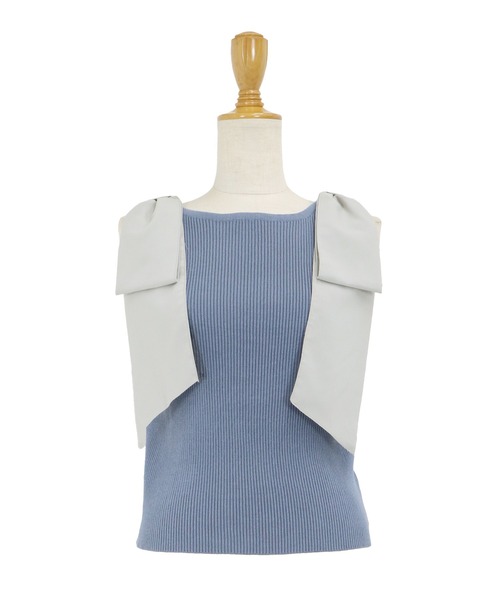 BLUEEAST（ブルーイースト）の「ショルダーリボンノースリリブニット（タンクトップ・レディース・ブルーグレー/オフホワイト/ブラック・MEDIUM）」の8枚目の写真