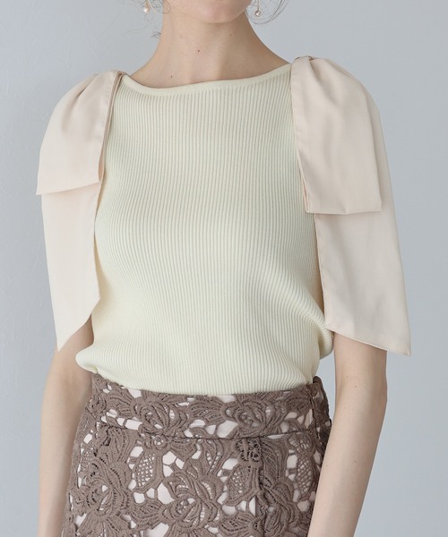 BLUEEAST（ブルーイースト）の「ショルダーリボンノースリリブニット（タンクトップ・レディース・ブルーグレー/オフホワイト/ブラック・MEDIUM）」の17枚目の写真