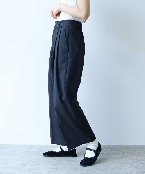 ■美品■yuni（ユニ） 20/2強撚ツイル　バックゴムワイドパンツ　ブラック yuni（ユニ ）の「20/2強撚ツイル バックゴム ワイドパンツ