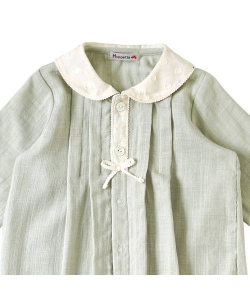 Hoppetta（ホッペッタ）の「【Hoppetta(ホッペッタ)】Wガーゼ丸衿　2wayドレス 50-70cm / ツーウェイオール（ロンパース・キッズ・グリーン・50-70cm）」の3枚目の写真