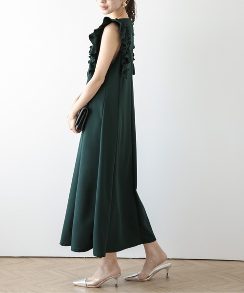 AMELY(エミリー)の「ショルダーフリルワンピース(ワンピース・レディース・ネイビー/ベージュ/ブラック/グリーン・フリー)」の5枚目の写真