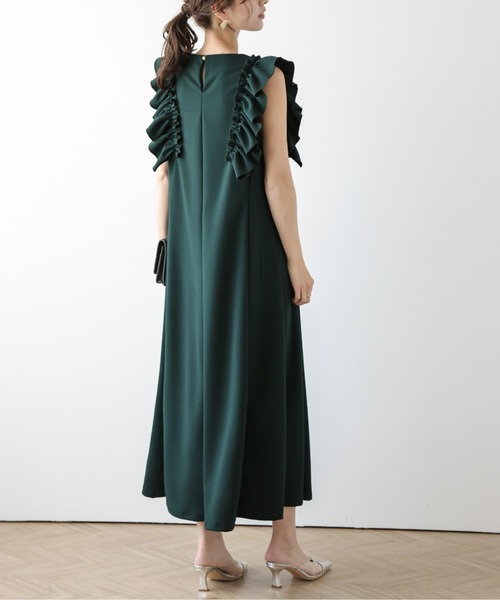 AMELY(エミリー)の「ショルダーフリルワンピース(ワンピース・レディース・ネイビー/ベージュ/ブラック/グリーン・フリー)」の6枚目の写真