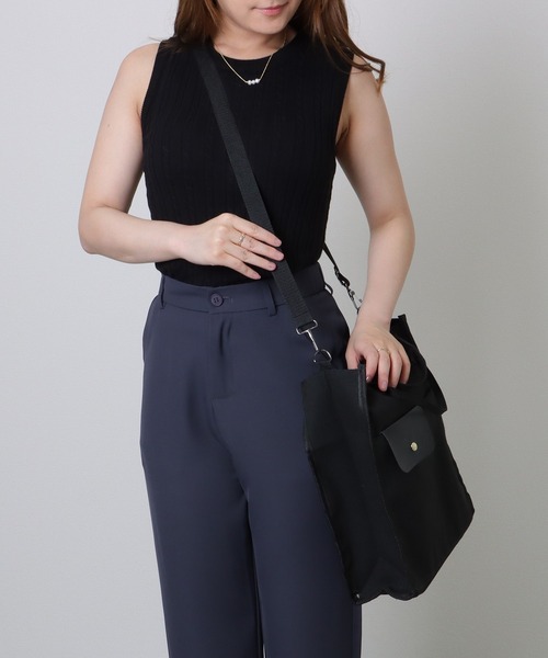 Lace Ladies（レースレディース）の「異素材ミックス 2WAY スクエア 大容量 トートバッグ（トートバッグ・レディース・ブラック/アイボリー/グリーン/ベージュ・FREE）」の10枚目の写真