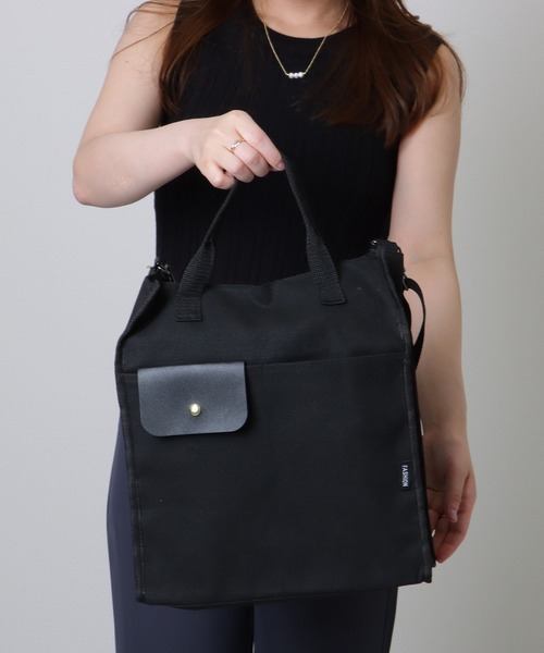 Lace Ladies（レースレディース）の「異素材ミックス 2WAY スクエア 大容量 トートバッグ（トートバッグ・レディース・ブラック/アイボリー/グリーン/ベージュ・FREE）」の11枚目の写真