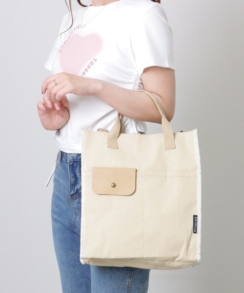 Lace Ladies（レースレディース）の「異素材ミックス 2WAY スクエア 大容量 トートバッグ（トートバッグ・レディース・ブラック/アイボリー/グリーン/ベージュ・FREE）」の15枚目の写真