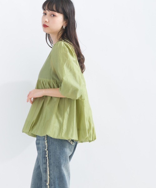 terrace(テラス)の「シアーリヨセルバルーンスリーブぺプラムブラウス(シャツ/ブラウス・レディース・オフホワイト/ライム/グレイッシュベージュ/ブラック・MEDIUM)」の6枚目の写真