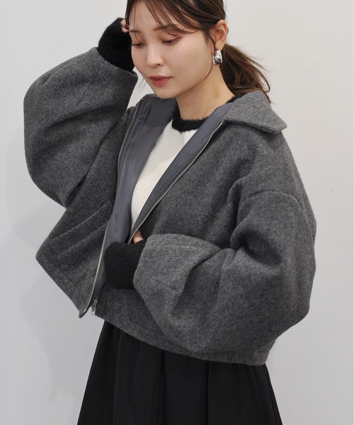 【セール】ボリューム袖ショート丈ジップブルゾン（ブルゾン）｜Meli rich（メリーリッチ）