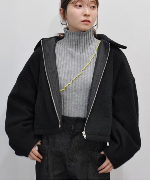 Meli rich（メリーリッチ）の「ボリューム袖ショート丈ジップブルゾン（ブルゾン・レディース・ブラック/アイボリー/チャコールグレー/グレイッシュベージュ・MEDIUM）」の11枚目の写真