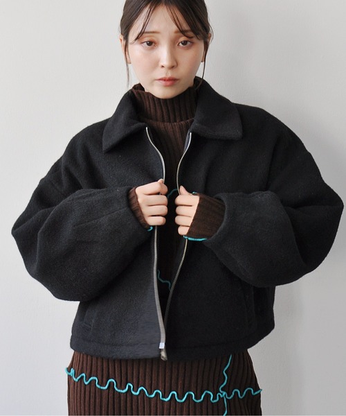 セール】ボリューム袖ショート丈ジップブルゾン（ブルゾン）｜Meli