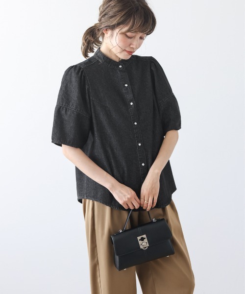 La-gemme(ラジェム)の「ランタンスリーブデニムシャツ(シャツ/ブラウス・レディース・ブルー/ブラック/ライトブルー・フリー)」の5枚目の写真