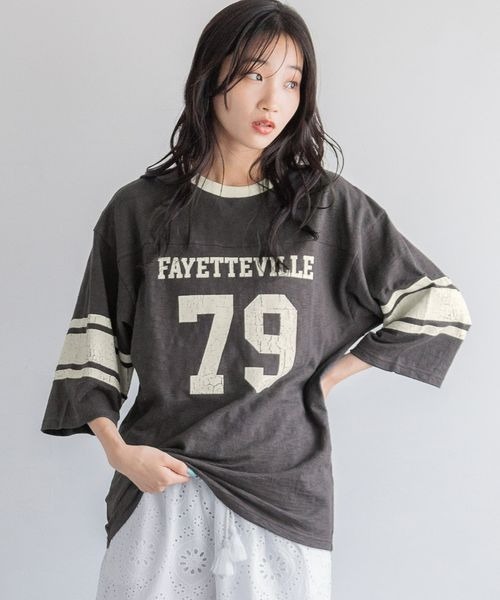 LOWRYS FARM(ローリーズファーム)の「ナンバリングTシャツ 137226(Tシャツ/カットソー・レディース・ブルー/チャコールグレー/アイボリー・FREE)」の1枚目の写真