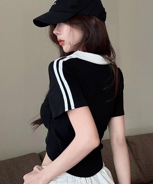HALEY PESCA(ヘーリーペスカ)の「HALEY PESCA/クロップド ポロネックゲームTシャツ カットソー(Tシャツ/カットソー・レディース・ブラック/ホワイト・SMALL/MEDIUM)」の20枚目の写真