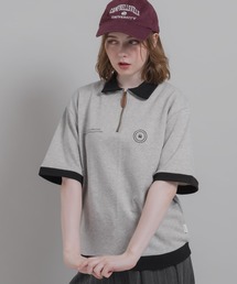 ミニ裏毛配色ハーフジップTシャツ