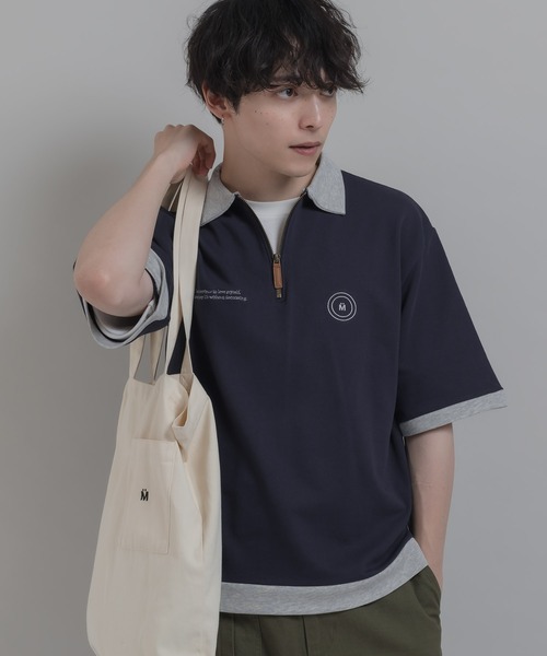 MUHET(ミュエータ)の「ミニ裏毛配色ハーフジップTシャツ(Tシャツ/カットソー・レディース・杢グレー/ネイビー・MEDIUM/X-LARGE)」の2枚目の写真