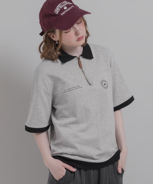 MUHET(ミュエータ)の「ミニ裏毛配色ハーフジップTシャツ(Tシャツ/カットソー・レディース・杢グレー/ネイビー・MEDIUM/X-LARGE)」の18枚目の写真