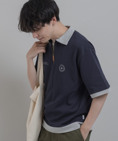 MUHET(ミュエータ)の「ミニ裏毛配色ハーフジップTシャツ(Tシャツ/カットソー・レディース・杢グレー/ネイビー・MEDIUM/X-LARGE)」の12枚目の写真