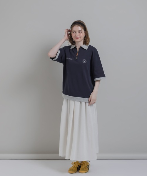 MUHET(ミュエータ)の「ミニ裏毛配色ハーフジップTシャツ(Tシャツ/カットソー・レディース・杢グレー/ネイビー・MEDIUM/X-LARGE)」の9枚目の写真