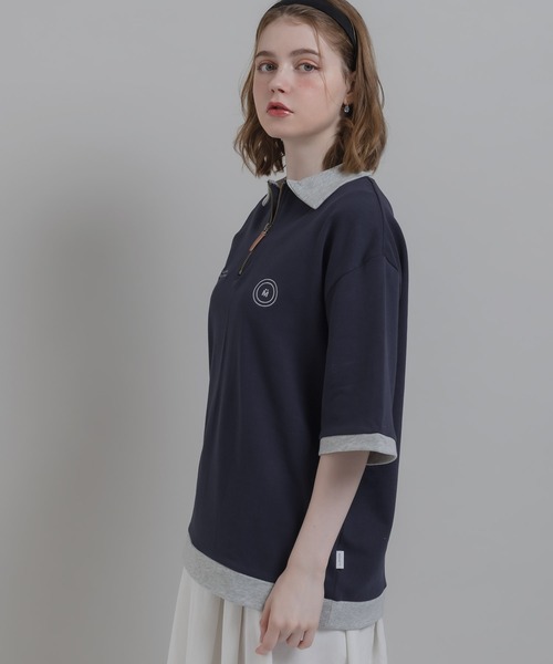 MUHET(ミュエータ)の「ミニ裏毛配色ハーフジップTシャツ(Tシャツ/カットソー・レディース・杢グレー/ネイビー・MEDIUM/X-LARGE)」の7枚目の写真