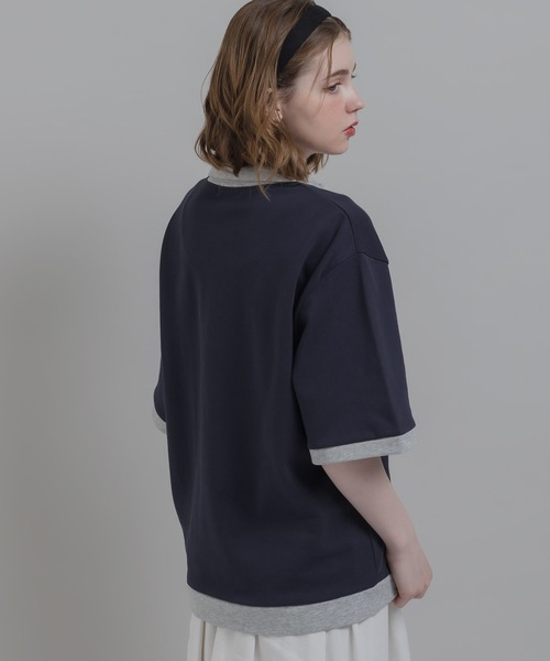 MUHET(ミュエータ)の「ミニ裏毛配色ハーフジップTシャツ(Tシャツ/カットソー・レディース・杢グレー/ネイビー・MEDIUM/X-LARGE)」の8枚目の写真