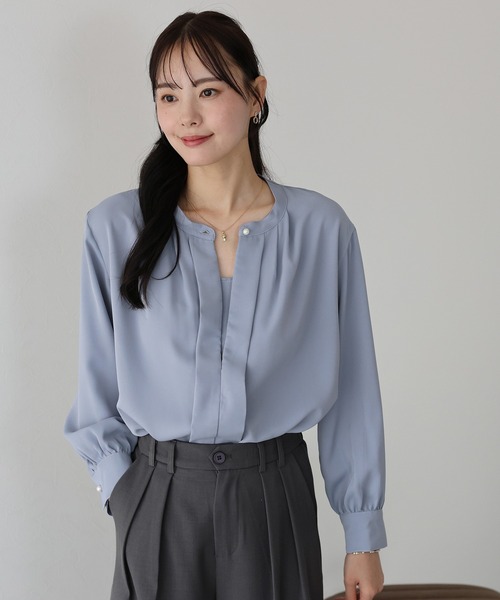 BLUEEAST（ブルーイースト）の「《新色追加》2WAYフロントタックブラウス（シャツ/ブラウス・レディース・ブラック/ホワイト/ブルー/ベージュ/ホワイト系/チャコールグレー/ネイビー・MEDIUM）」の8枚目の写真