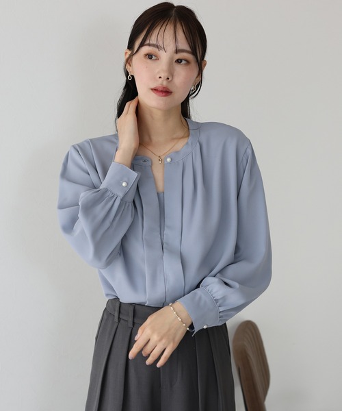 BLUEEAST（ブルーイースト）の「《新色追加》2WAYフロントタックブラウス（シャツ/ブラウス・レディース・ブラック/ホワイト/ブルー/ベージュ/ホワイト系/チャコールグレー/ネイビー・MEDIUM）」の10枚目の写真
