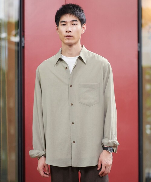 green label relaxing（グリーンレーベルリラクシング）の「ポリエステル ワッシャー ポプリン ジャストルーズ シャツ（シャツ/ブラウス・メンズ・ダークブラウン/ダークグレー/ベージュ・L/M/S/XL）」の16枚目の写真